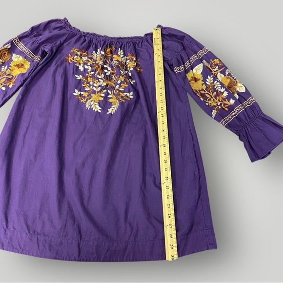 FREE PEOPLE FLEUR DU JOUR OFF-THE-SHOULDER EMBROIDERY DRESS PURPLE Sz L - Picture 7 of 13